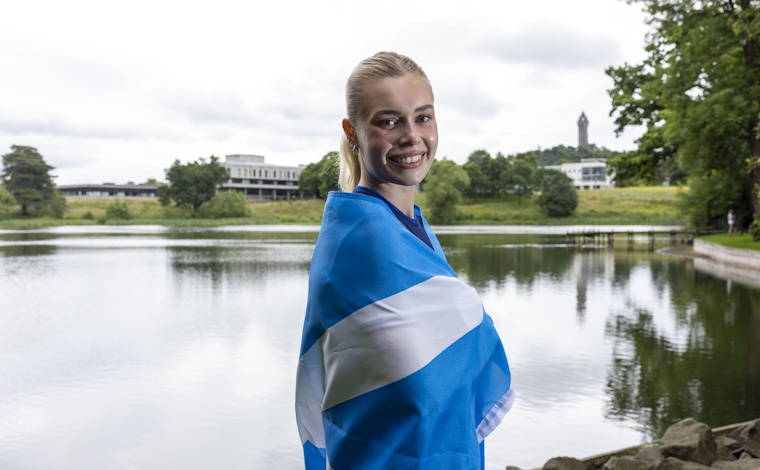 Katie Shanahan with Scottish flag.