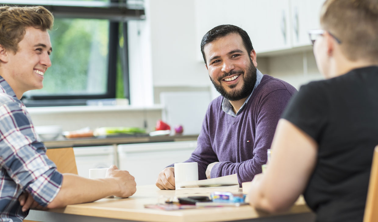 Students having coffee in University accommodation