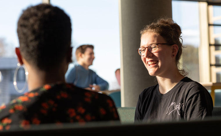 Students talking and laughing