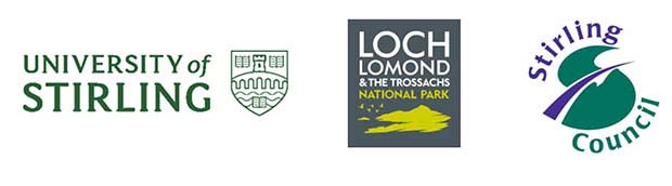 FCF funding logos: UoS, Loch Lomon and and Trossachs, Stirling Council