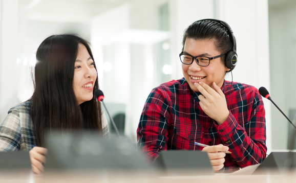 students in translation lab