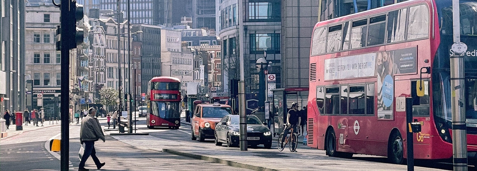 red bus in city centre