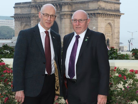 Professor Leigh Sparks, Deputy Principal for Internationalisation with John Swinney MSP, Deputy First Minister