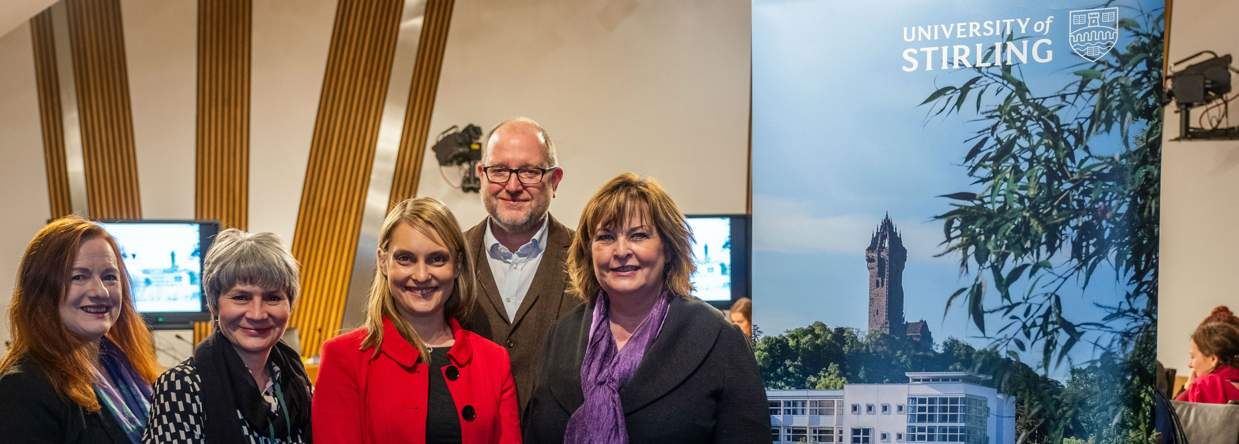 L-R Joan McAlpine MSP, Professor Anita Biressi, Dr Alenka Jelen, Professor Richard Haynes, Fiona Hyslop MSP