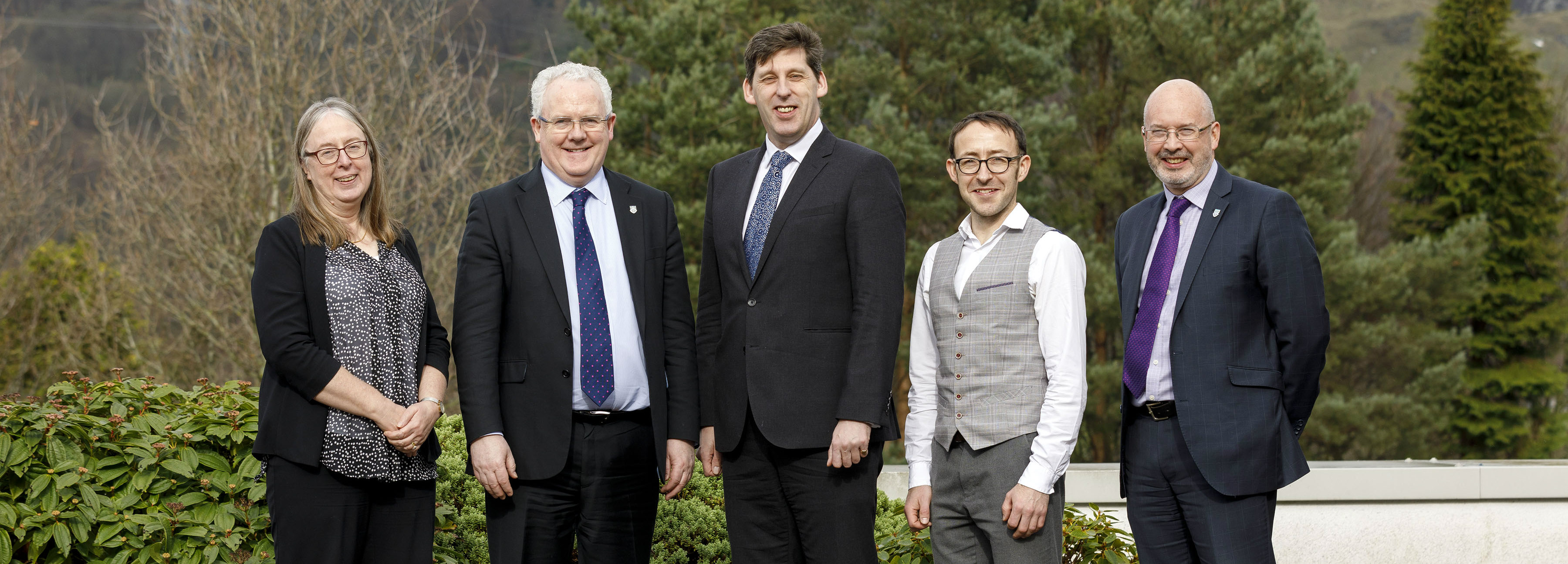 L-R: Professor Alison Bowes, Principal Professor Gerry McCormac, Lord Duncan, Martin Quirke & Professor Malcolm MacLeod