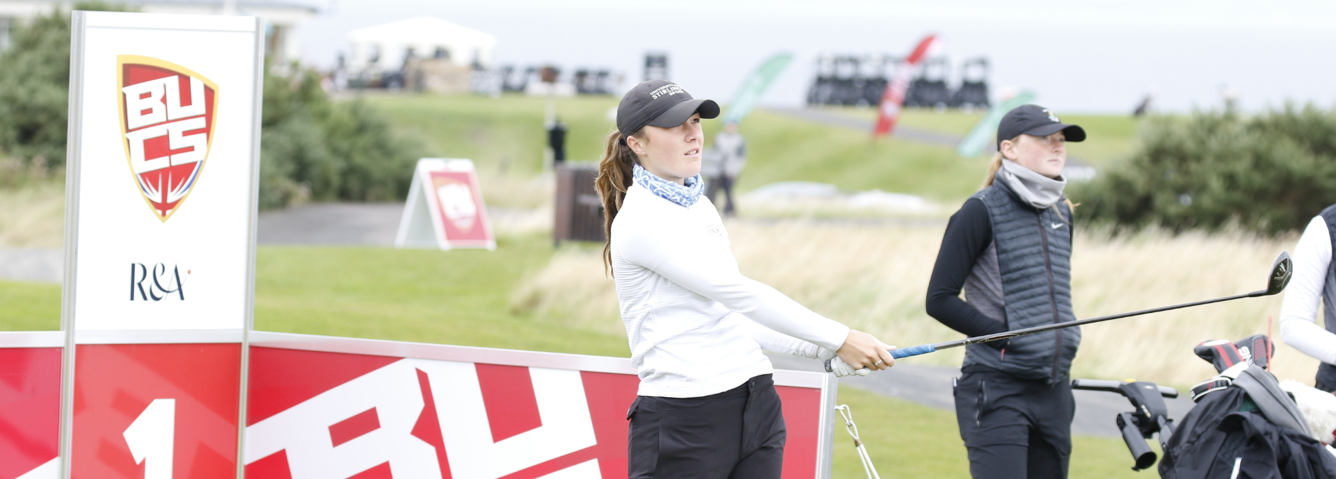 Hazel MacGarvie driving at Stirling International golf tournament