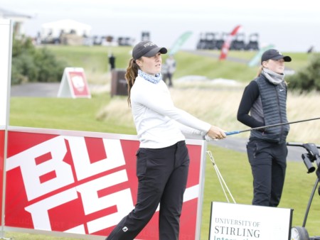 Golfer Hazel MacGarvie driving off tee