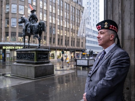 Military personnel standing in George Square Glasgow