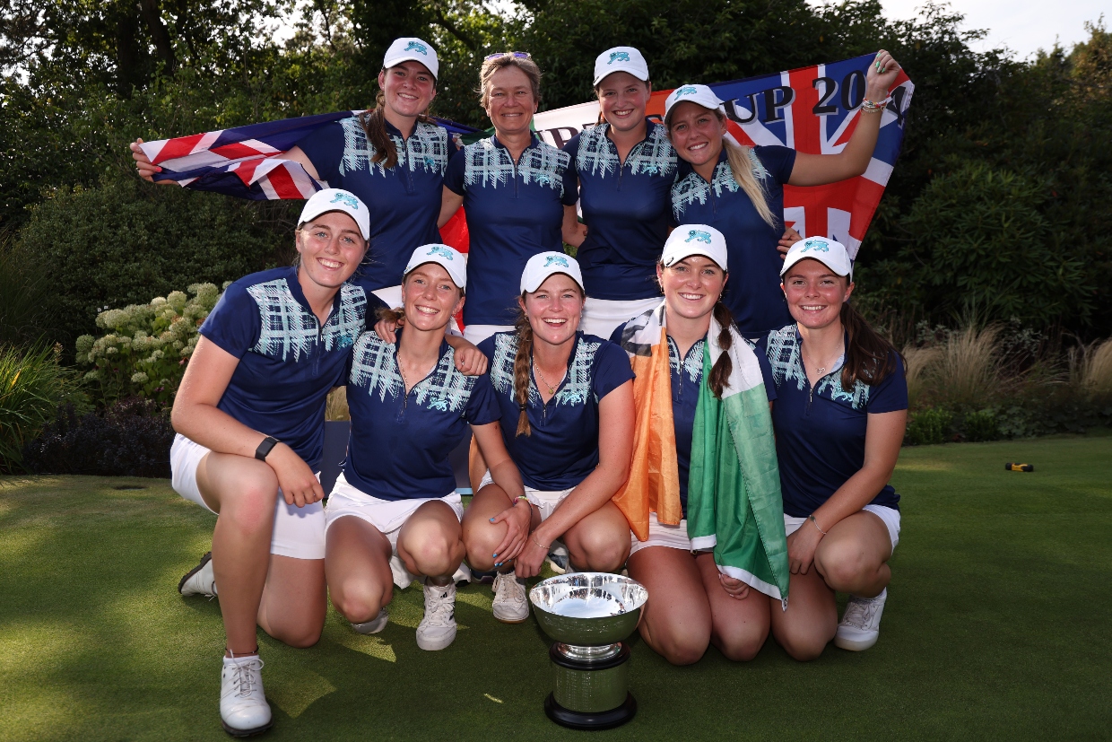 Team GB&I celebrate winning the Curtis Cup.