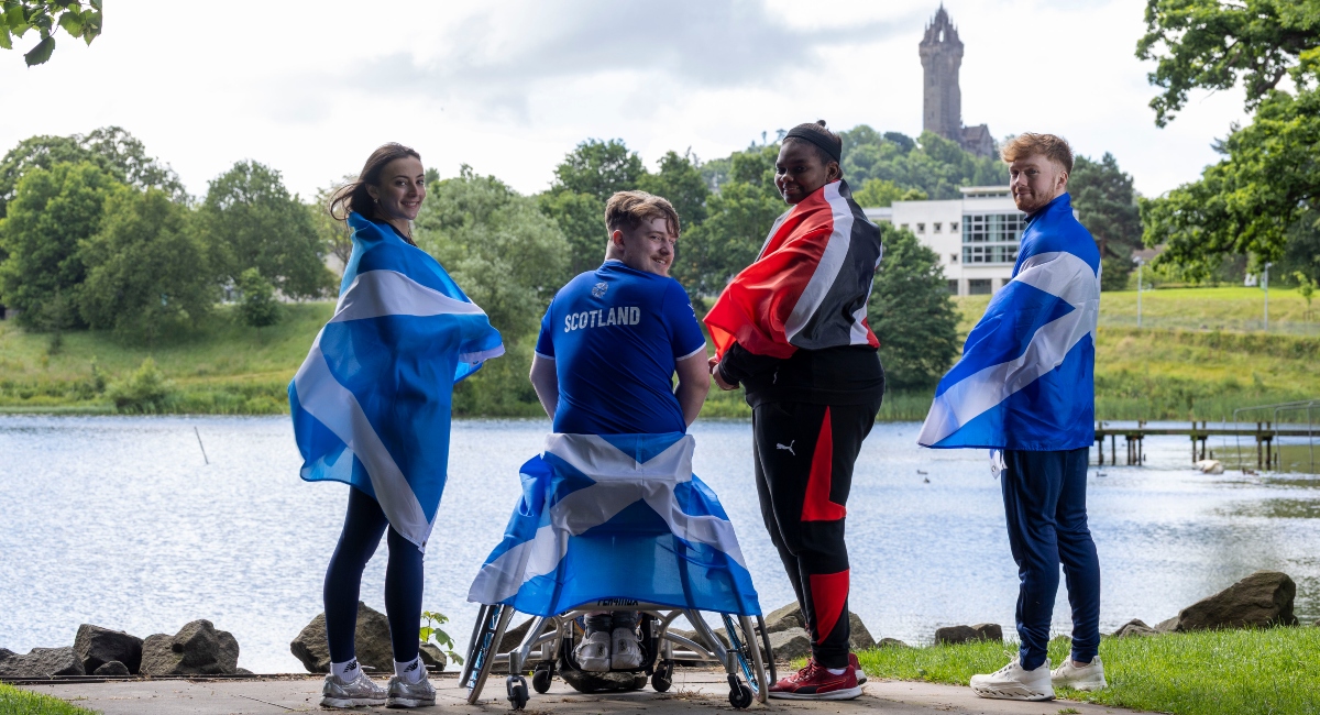 Crystelle Lake, Shayne Humphries, Gabriella Wood and Cameron Lynn beside loch.