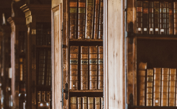 Old library books on shelves