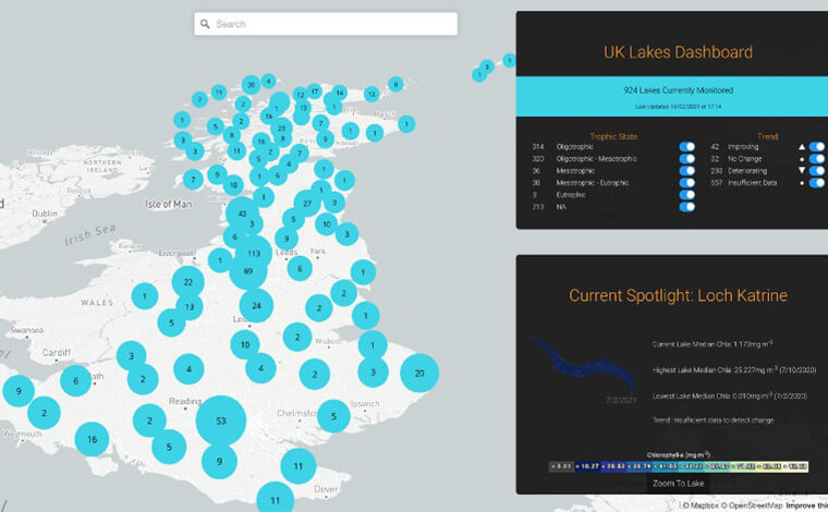 Screengrab from UK lakes dashboard