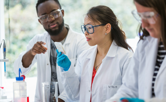 Students studying in science lab