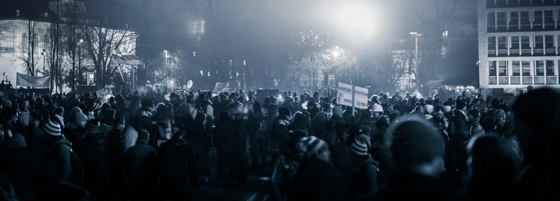 Anti government demonstrations at night in city