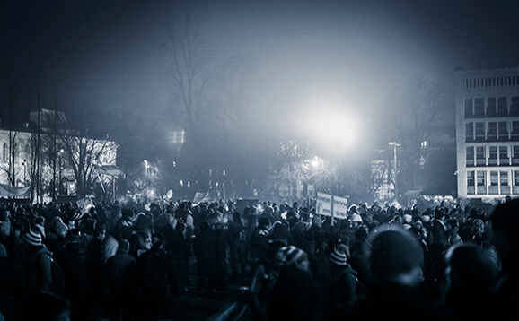 Anti government demonstrations at night in city