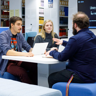 students in library