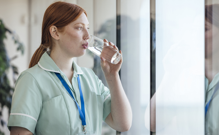 healthcare professional drinking water