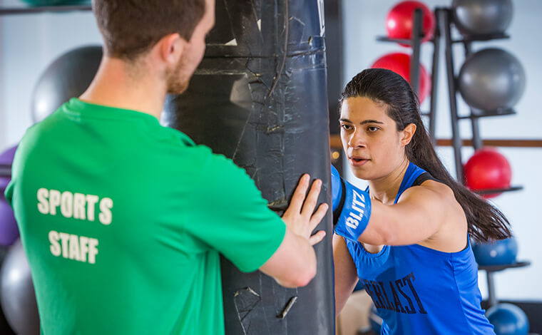 Woman wearing box gloves